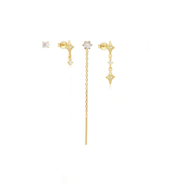 סט 4 עגילי זהב  מדורג- קורי