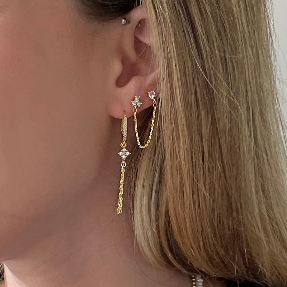 עגילי חישוק זהב שרשרת פנינים - סיביל