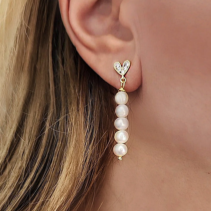 עגילי לב זהב ופנינים  -מנדי