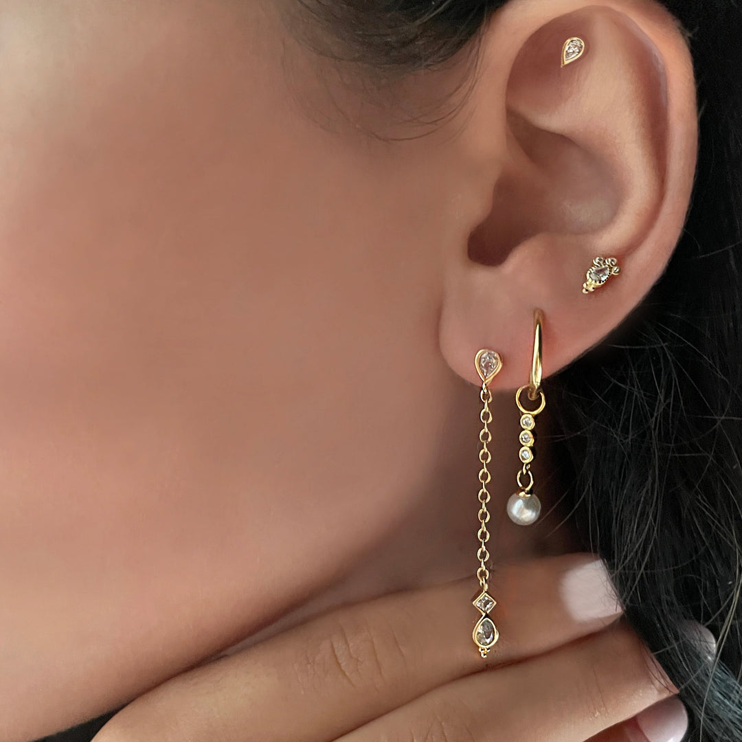 סט עגילי זהב תליון מעויין -מרסי