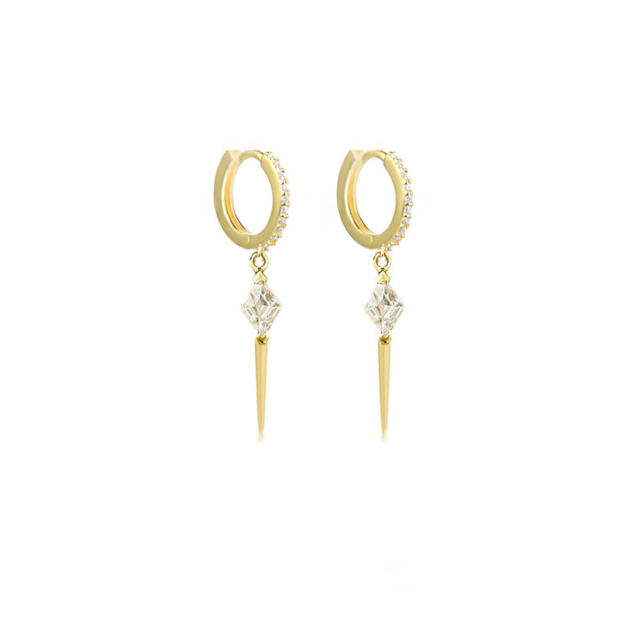 עגילי חישוק זהב זירקון מעויין - משי