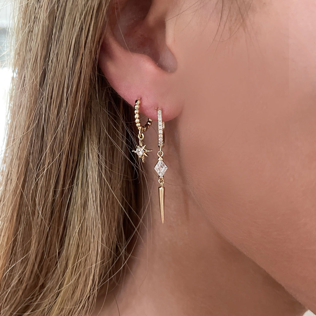 עגילי חישוק זהב זירקון מעויין - משי