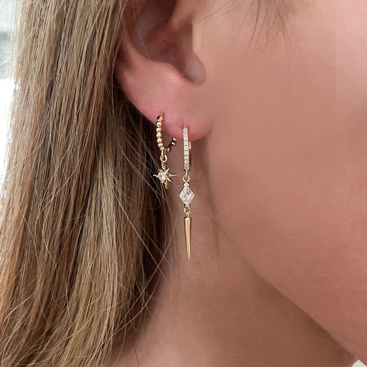 עגילי חישוק זהב זירקון מעויין - משי