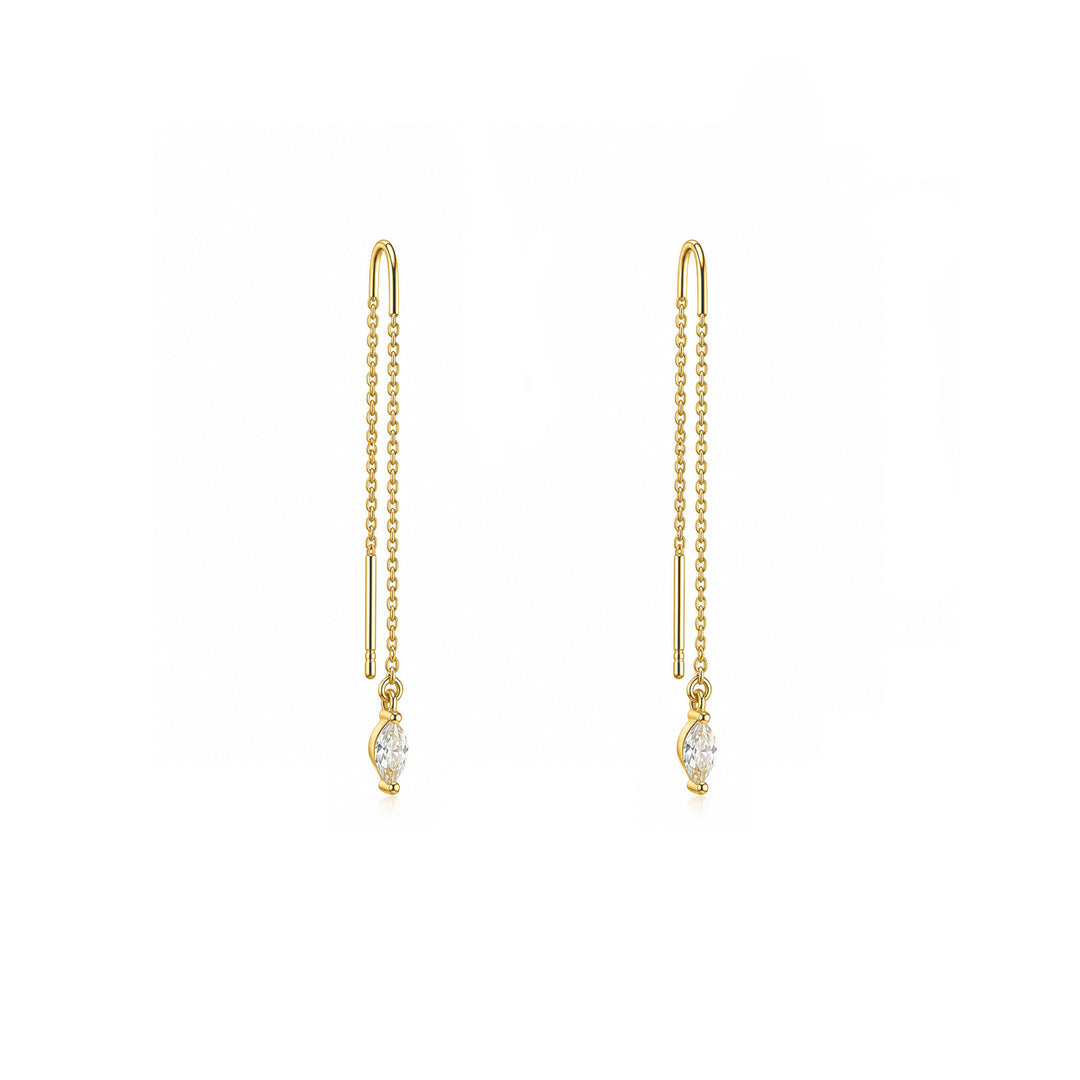 עגילי זהב חישוק שרשרת תליון מרקיזה