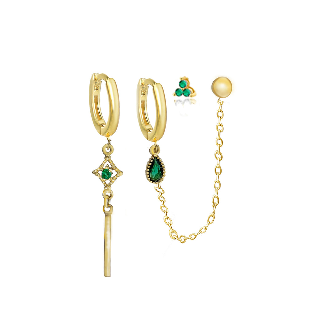 סט עגילי זהב זירקון ירוק -לין