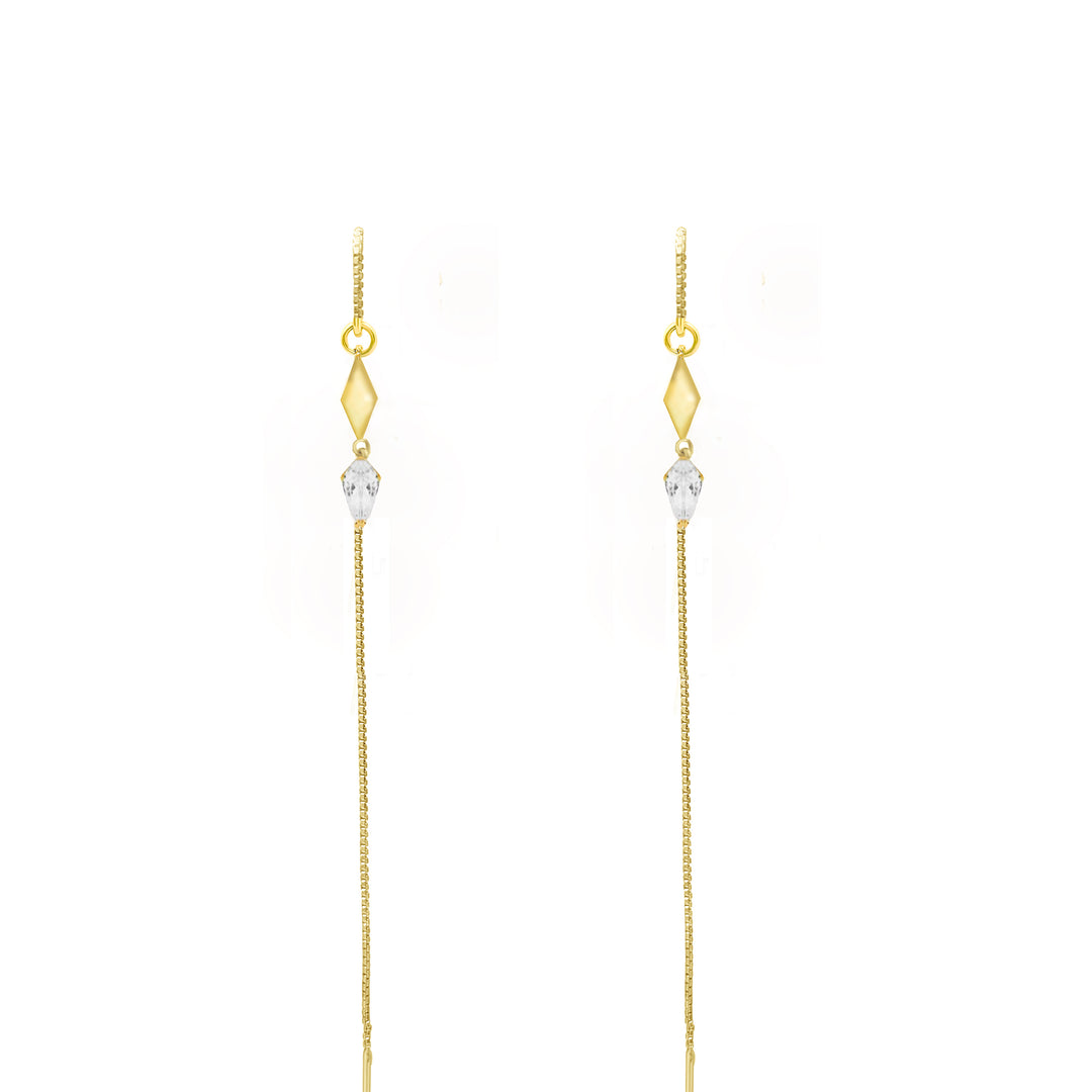 עגילי שרשרת  זהב זירקונים - אוליב