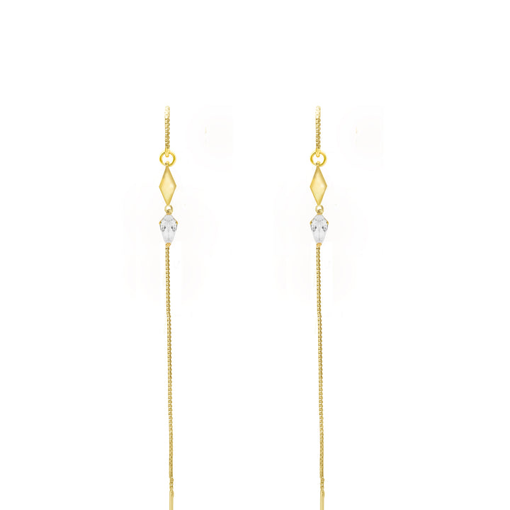 עגילי שרשרת  זהב זירקונים - אוליב