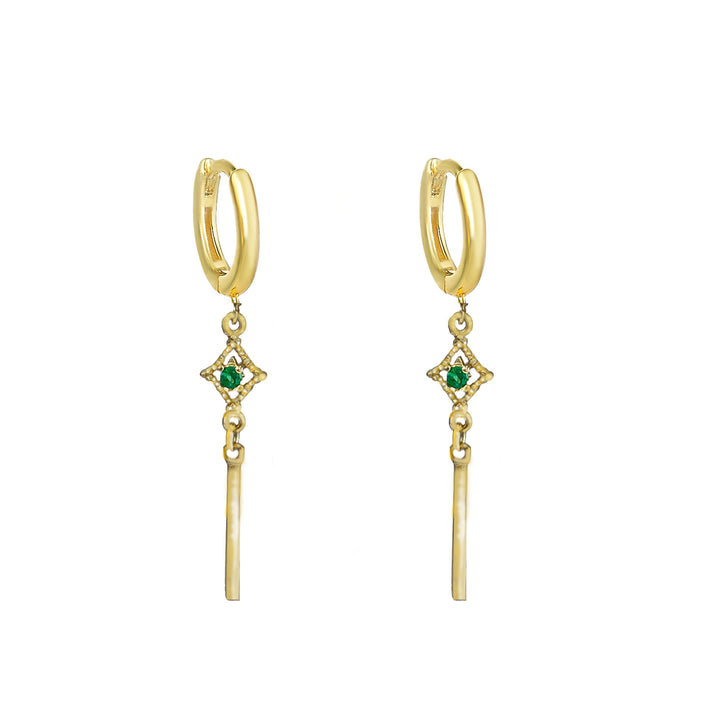 עגילי חישוק מעויין זירקון ירוק - אמרלד