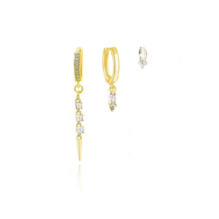 סט עגילי זהב זירקון שקוף -סלין