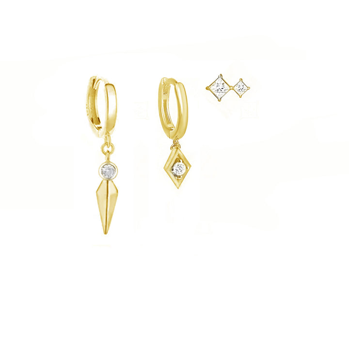 סט עגילי זהב זירקון - קרי