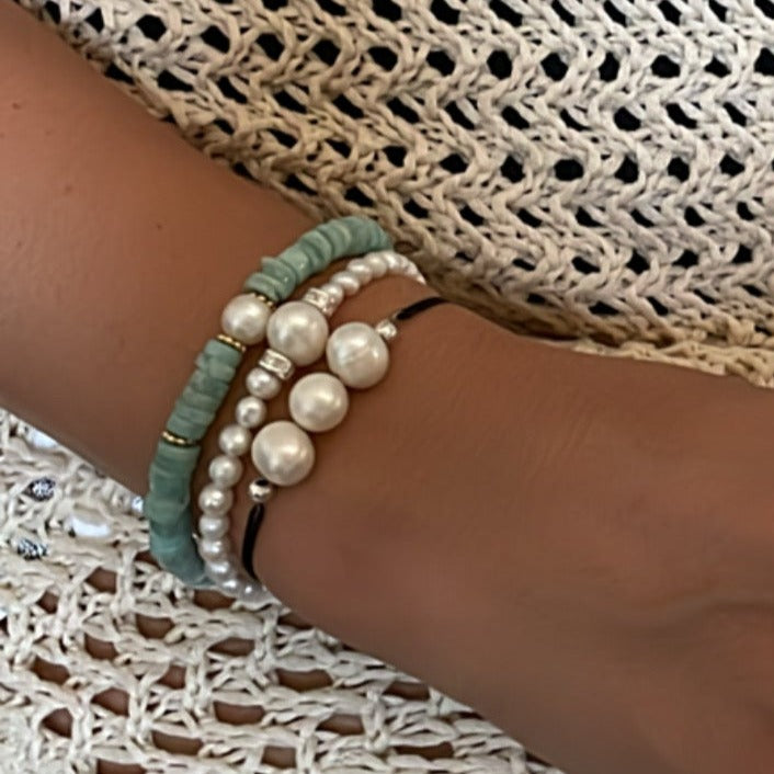 צמיד פנינים וחרוזי כסף - לאריס