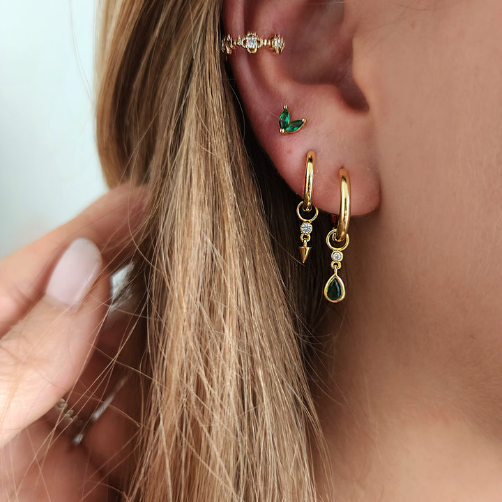 סט עגילי זהב זירקון ירוק - אניס