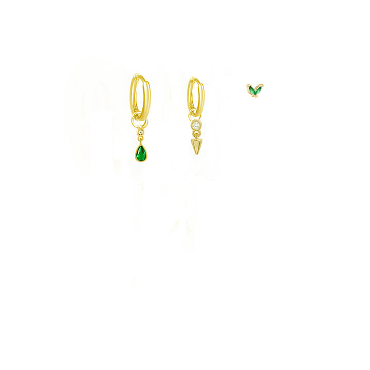 סט עגילי זהב זירקון ירוק - אניס