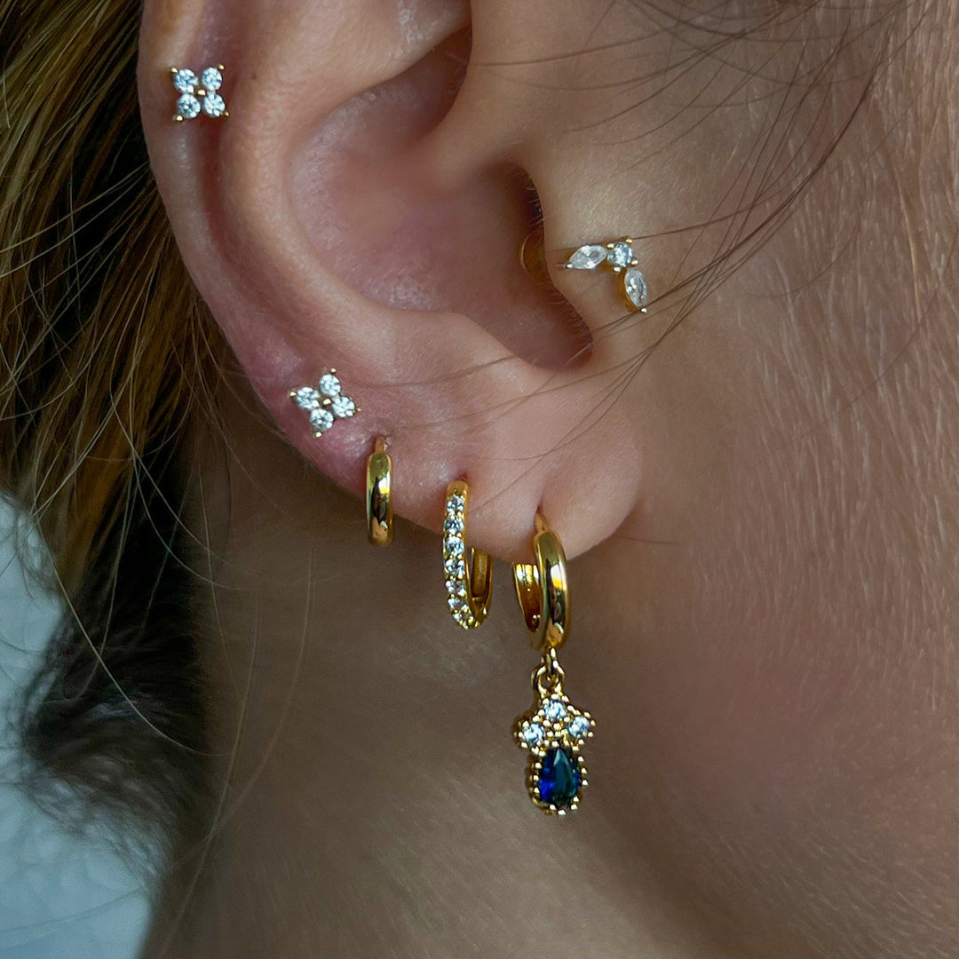 עגילי זהב זירקונים כחולים  - ג'ודי