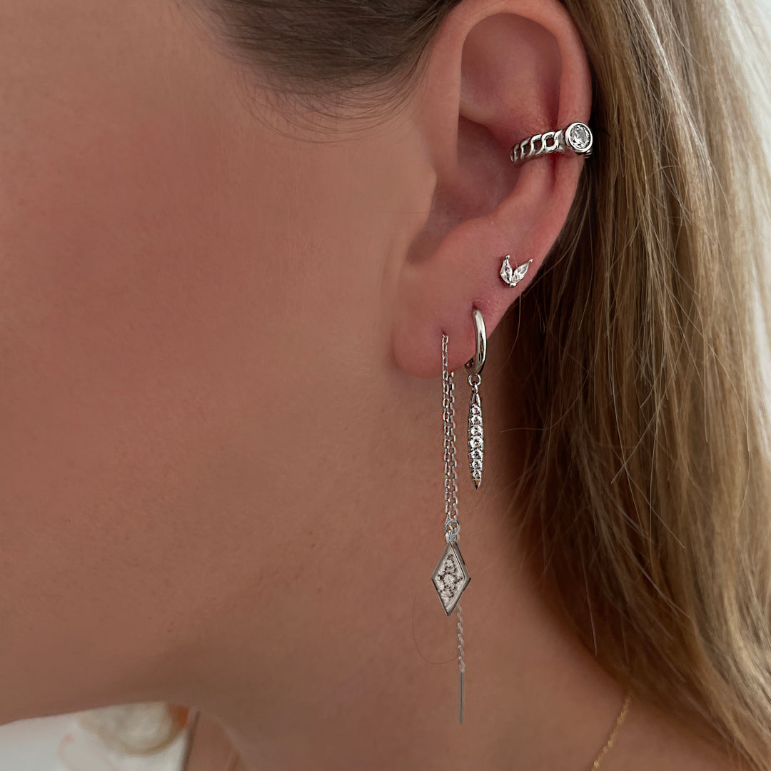 עגילי שרשרת כסף מעויין זירקונים - אייבי