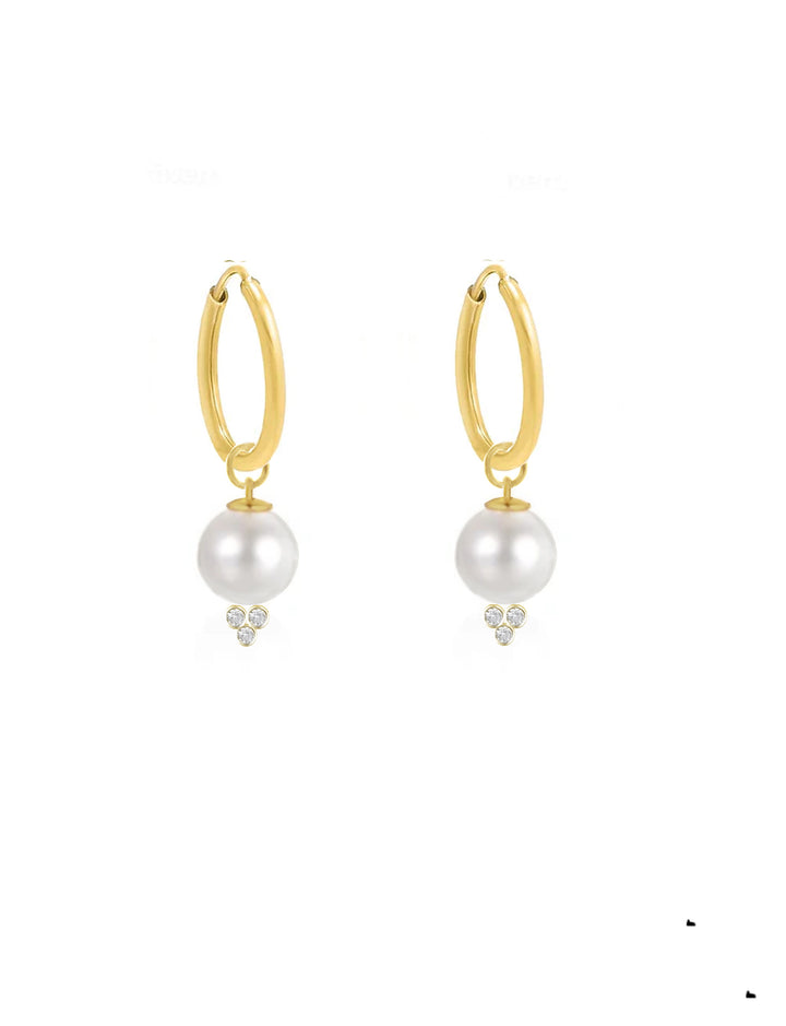 עגילי חישוק זהב גולדפילד פנינה - ביאנקו