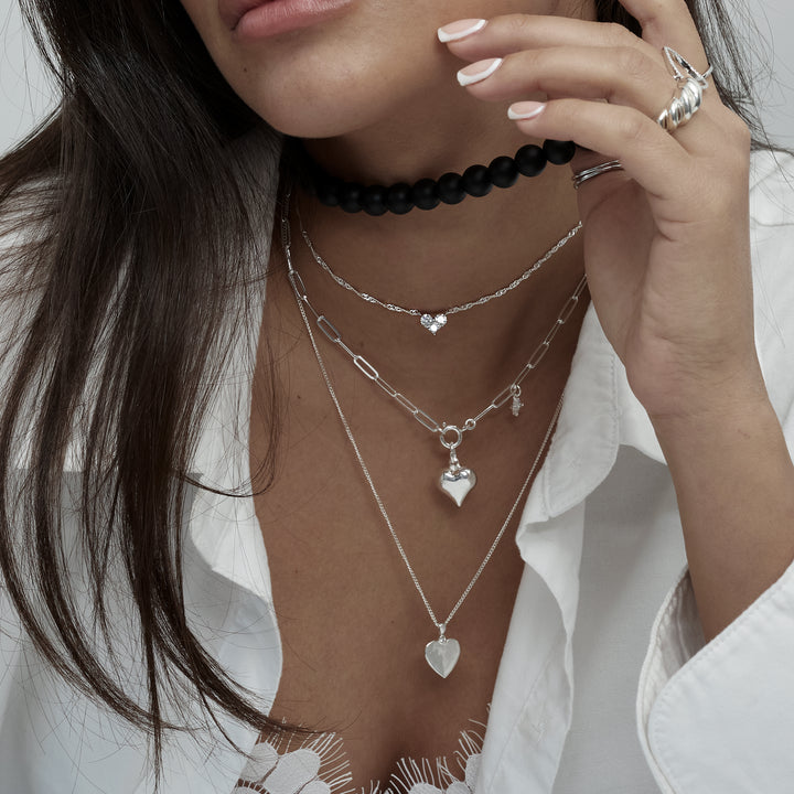 שרשרת  כסף לב זירקונים  - לין