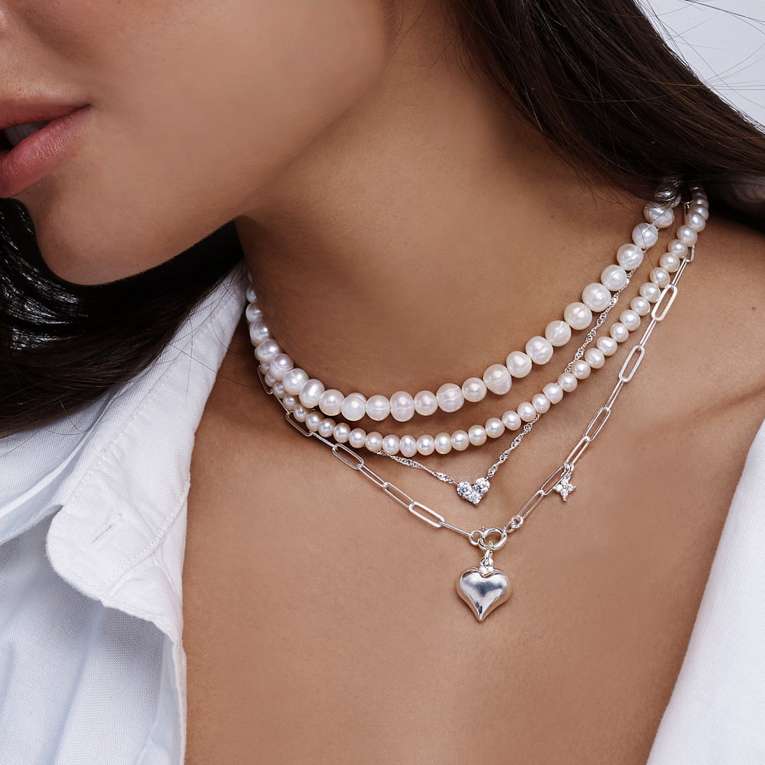 שרשרת  כסף לב זירקונים  - לין