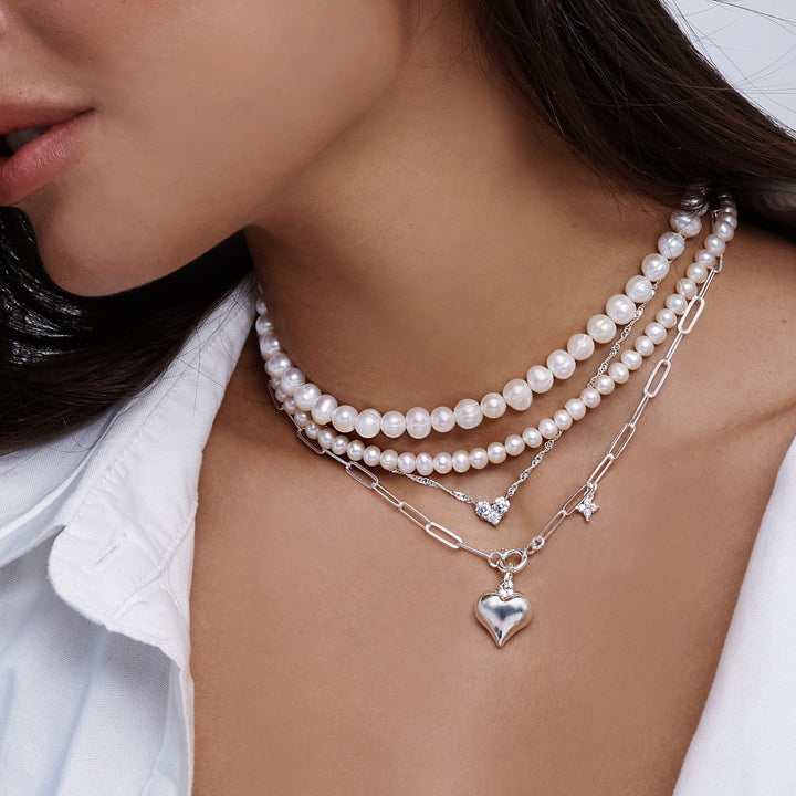 שרשרת  כסף לב זירקונים  - לין