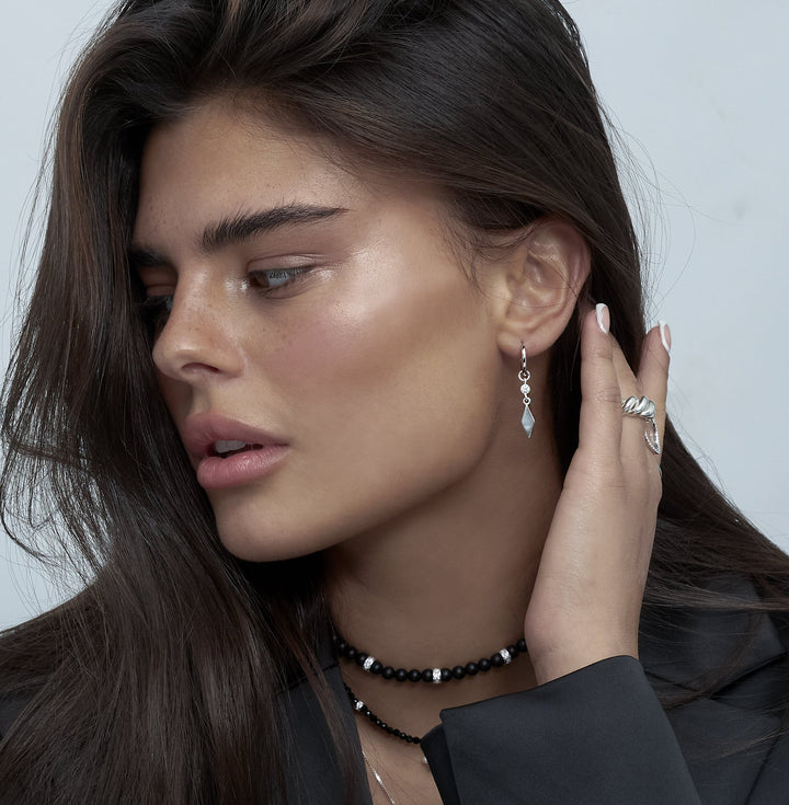 עגילי חישוק כסף תליון מעויין -טוייה