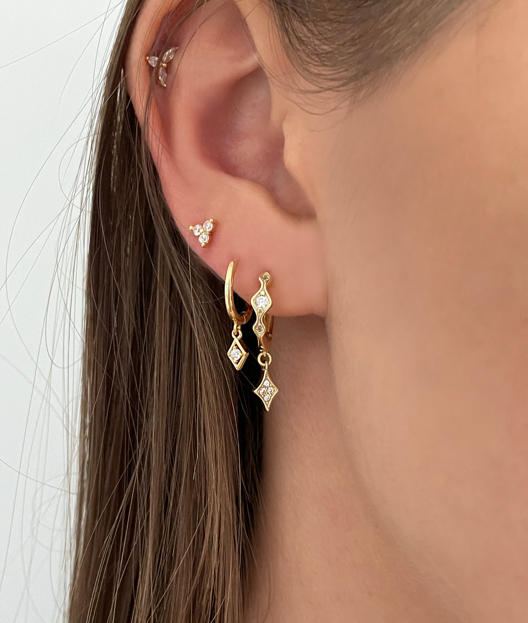 עגילי זהב תליון מעויין - פליסה