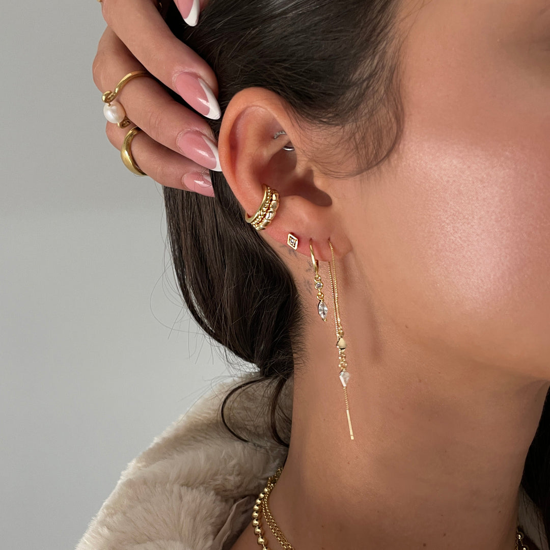 עגילי שרשרת  זהב זירקונים - אוליב