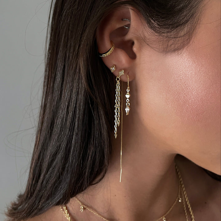 עגילי שרשרת  זהב זירקונים - אוליב