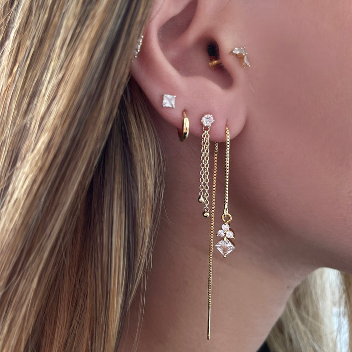 עגילי שרשרת זהב זירקונים - נהורה