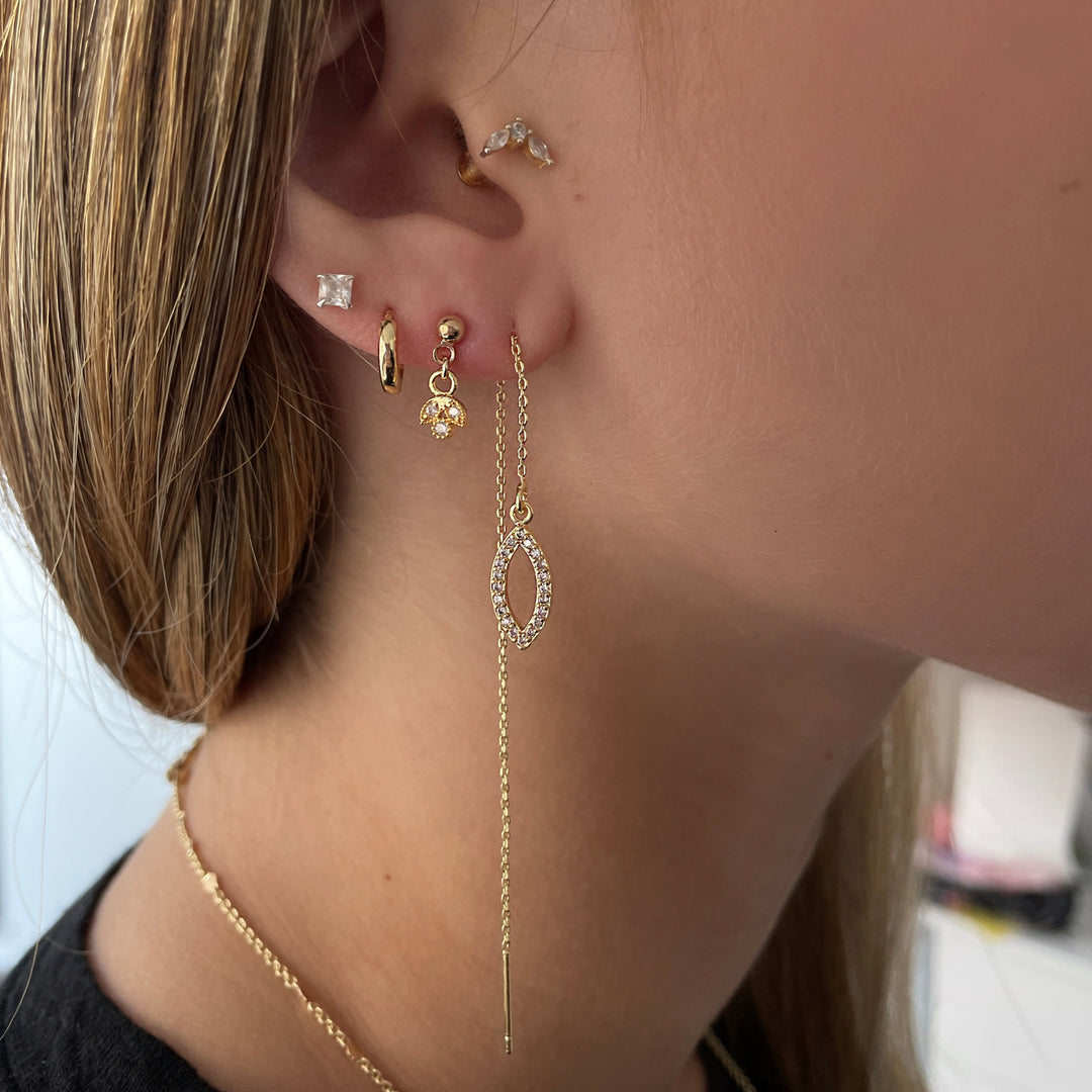 עגילי שרשרת זהב טיפה - דניר