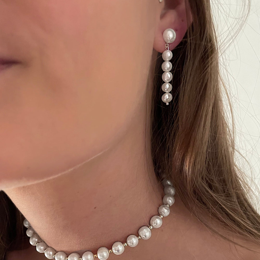 עגילי פנינים צמודים -  ג'ואן