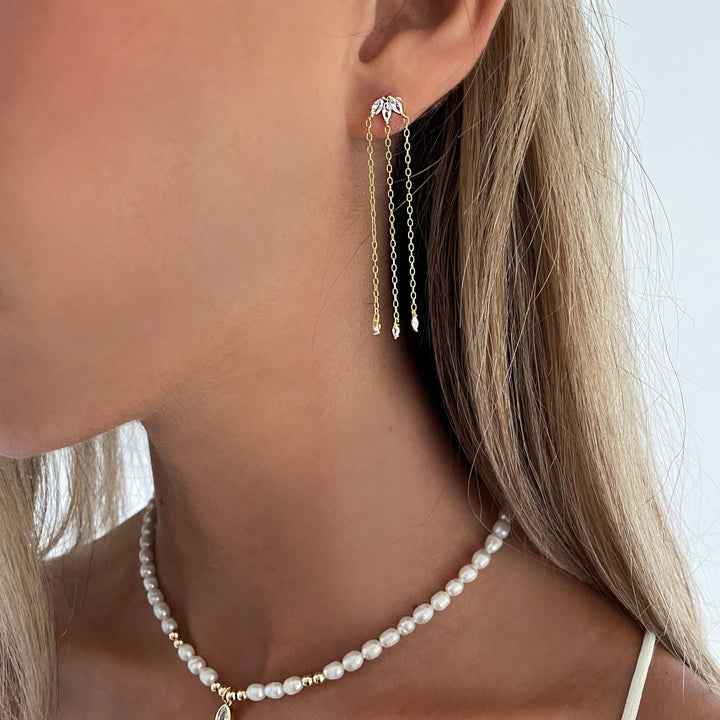 עגילי זהב עם שרשרת - שון