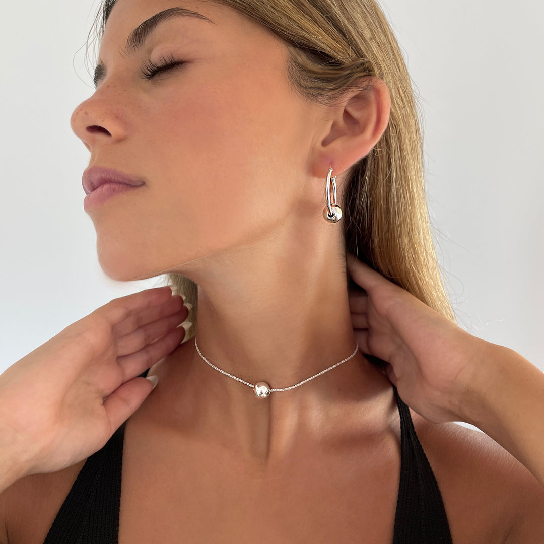 עגילי חישוק כסף חרוז - אסטל