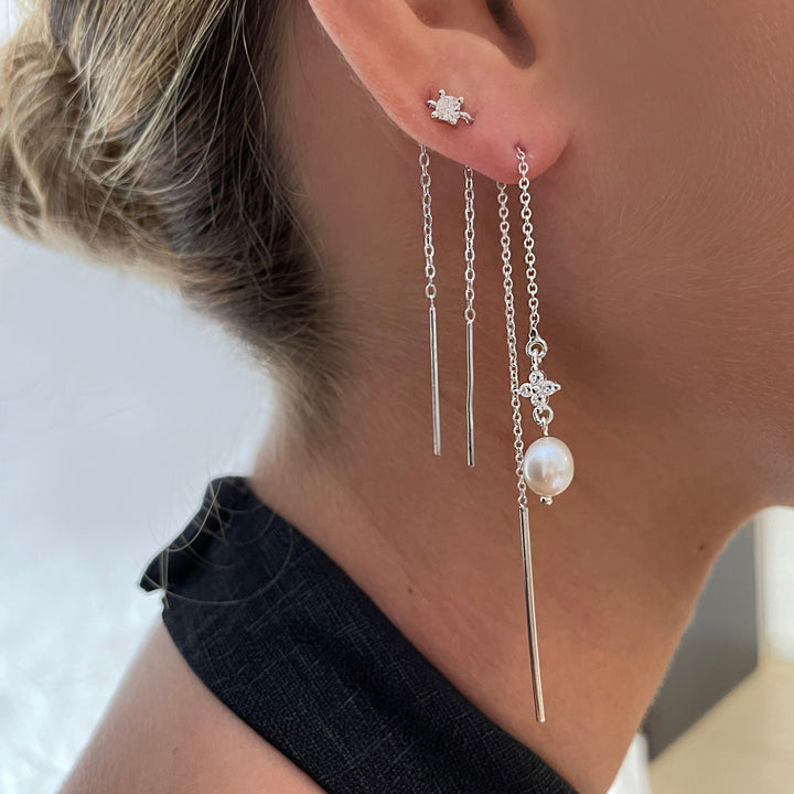 עגילי שרשרת  כסף זירקונים - בוניטה