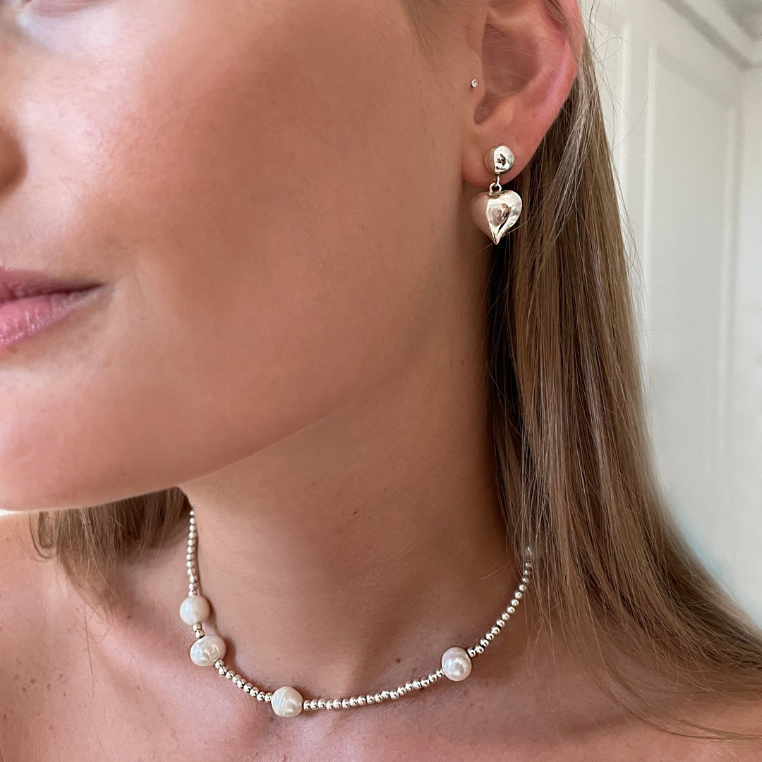 עגילי כסף 925 צמודים לב  - שיילו