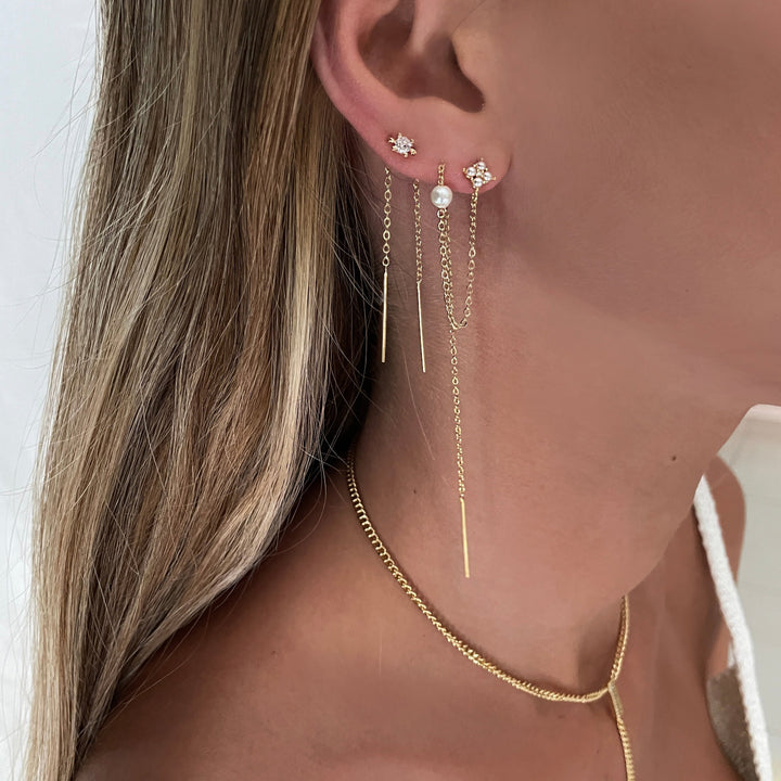 עגיל שרשרת זירקון לשני חורים - קרני