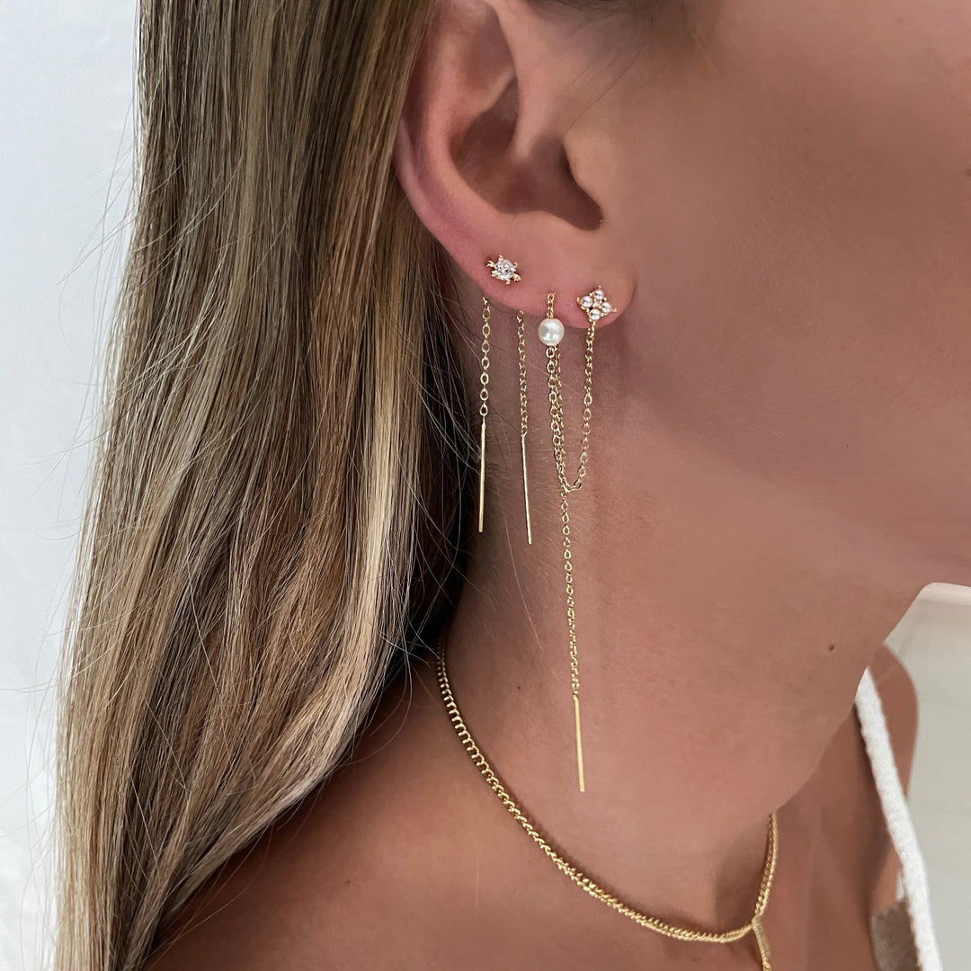 עגיל זירקון פנינה  ושרשרת זהב  - התר