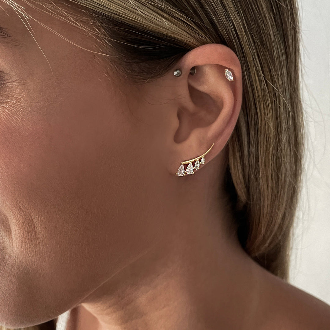 עגילי זהב צמודים מטפסים - נירן