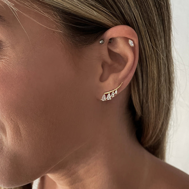 עגילי זהב צמודים מטפסים - נירן