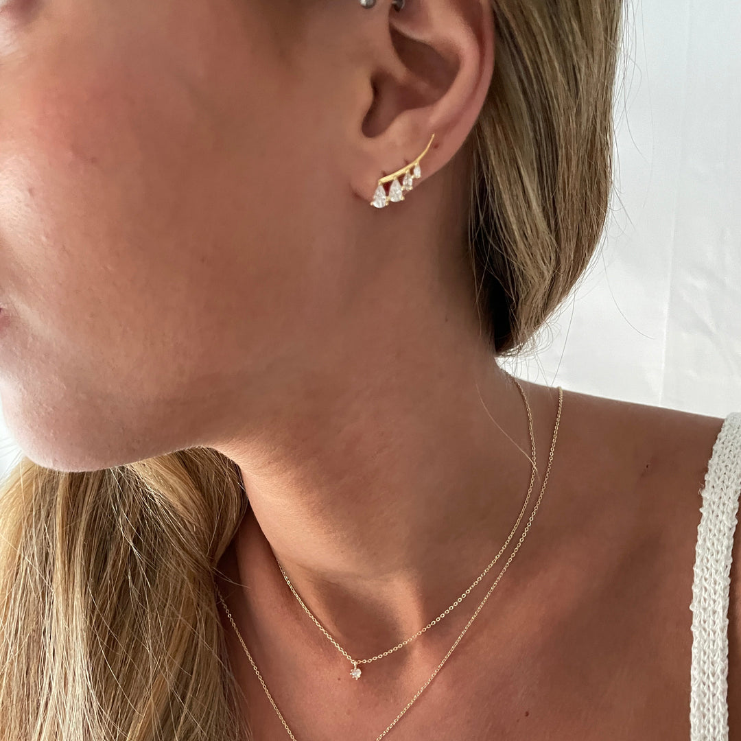 עגילי זהב צמודים מטפסים - נירן