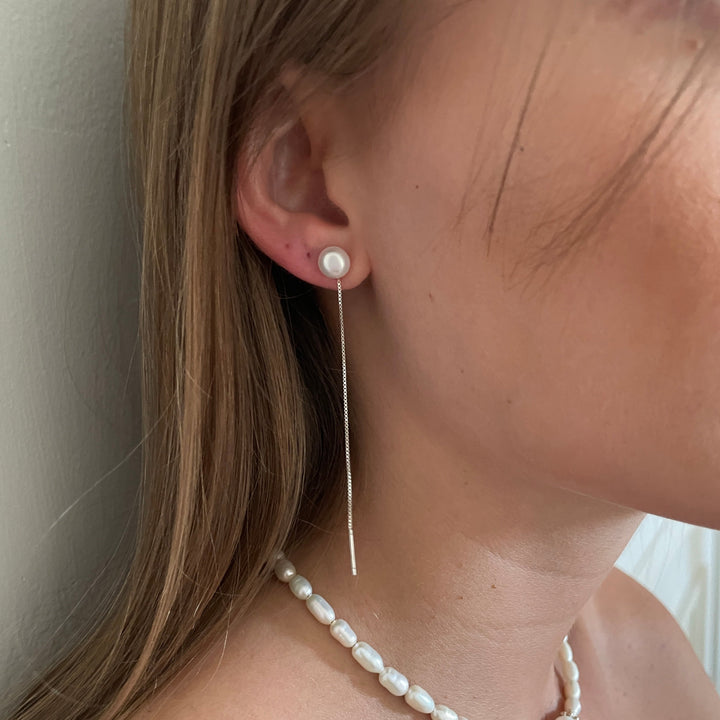 עגילי שרשרת פנינה כסף - גאלה