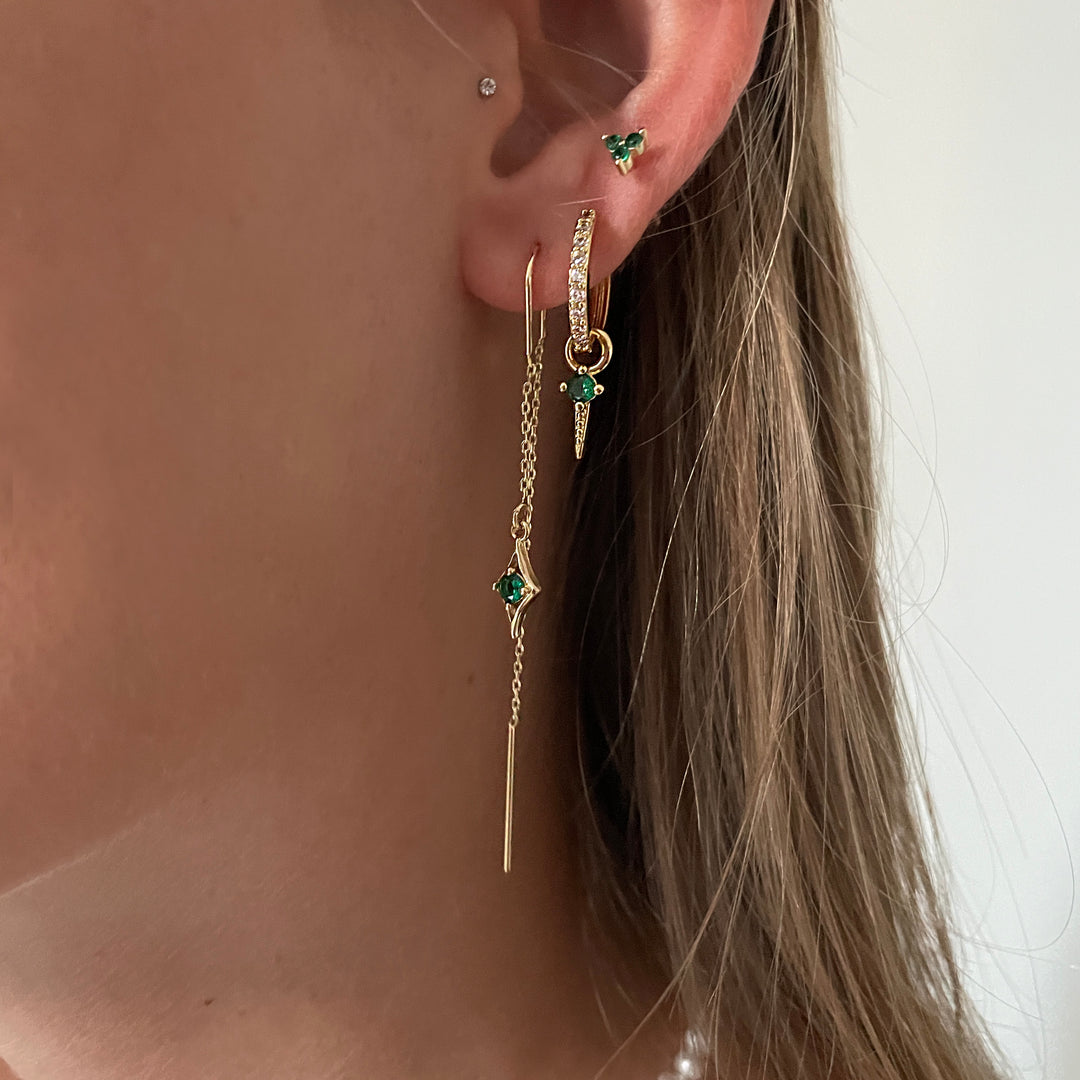 סט עגילי זהב זירקון ירוק - רייה