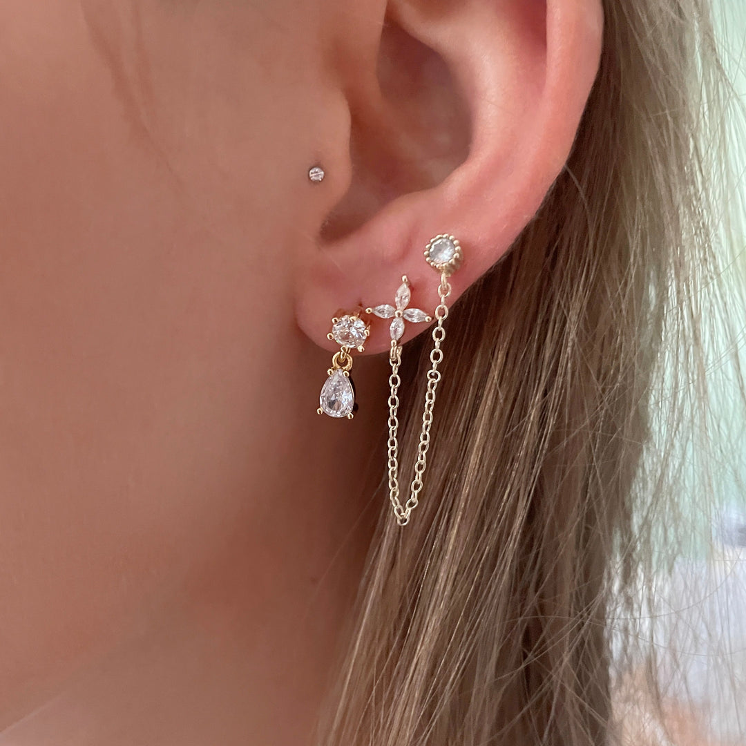 עגילי זירקון זהב צמודים  - סקיי