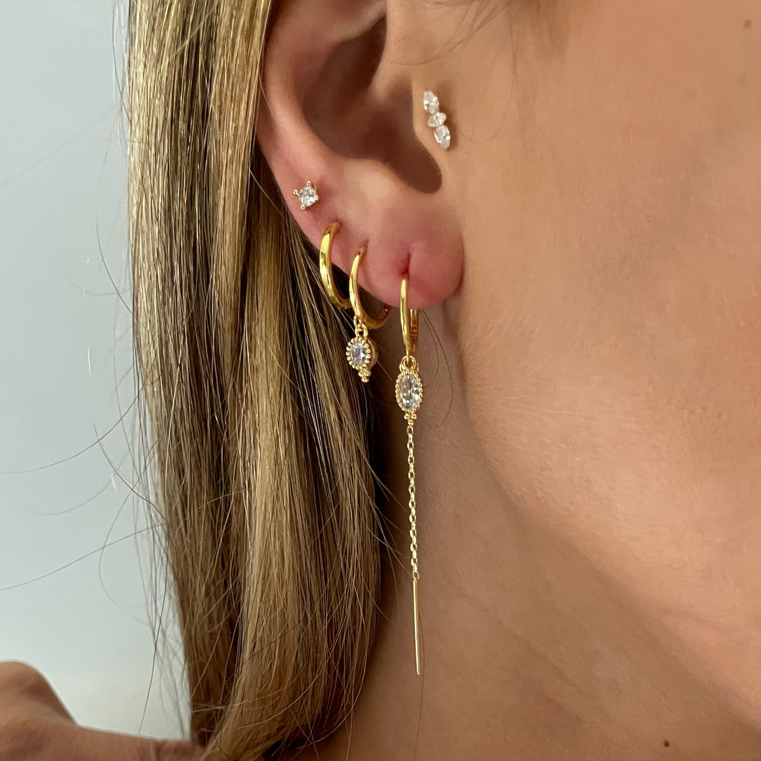 עגילי חישוק זהב שרשרת - קורל