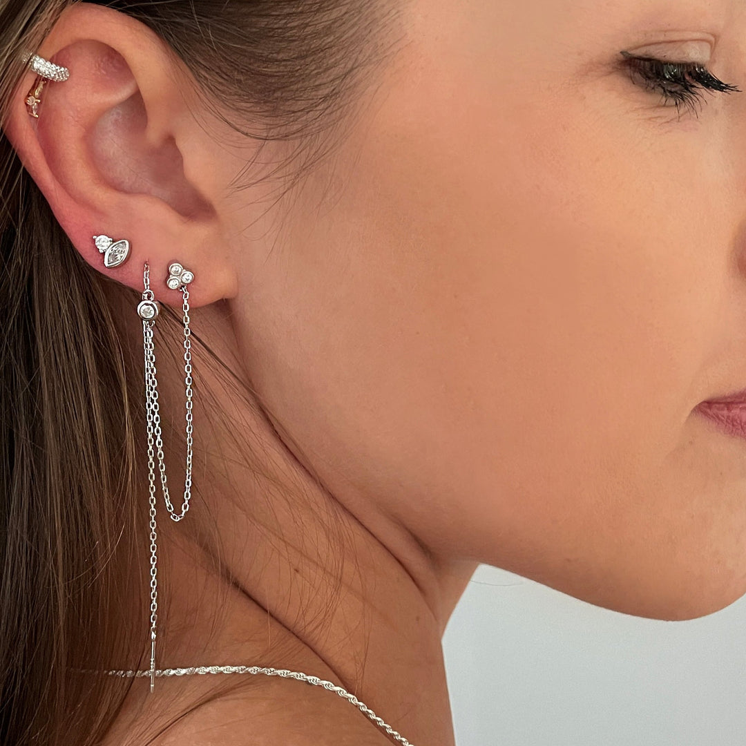 עגילי זירקון ושרשרת כסף  - קווין