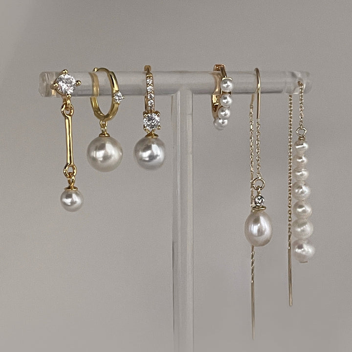 עגילי זהב שרשרת פנינים - קשי