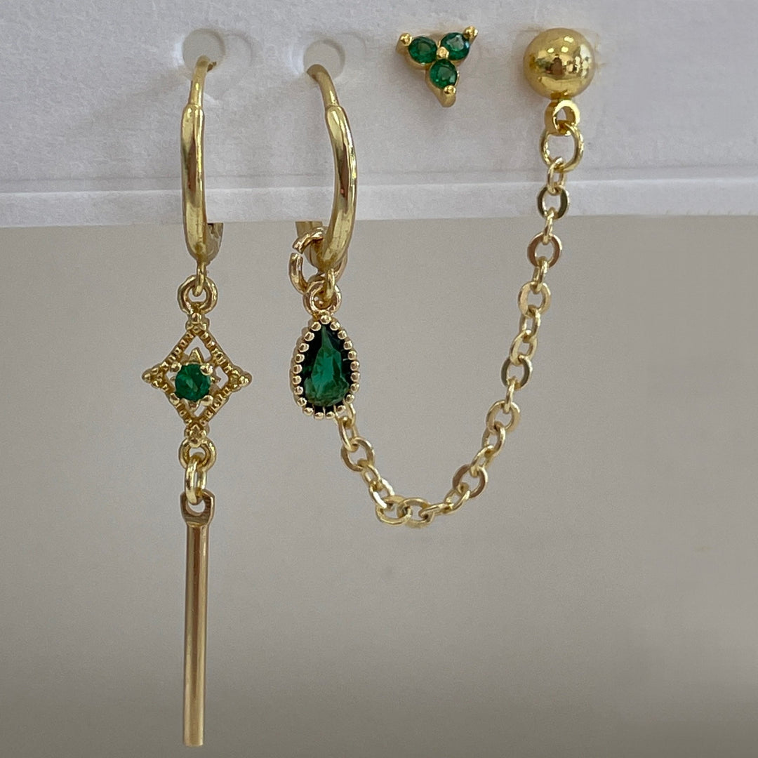 סט עגילי זהב זירקון ירוק -לין