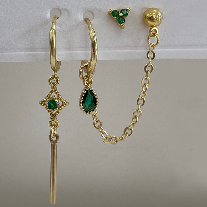 סט עגילי זהב זירקון ירוק -לין