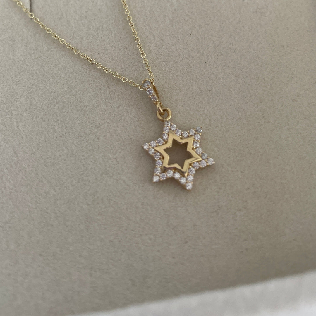 שרשרת מגן דוד משובץ 14 קארט - טליה