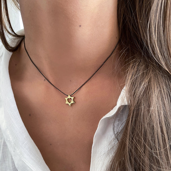 שרשרת זהב 14 קארט תליון מגן דוד לב -אור