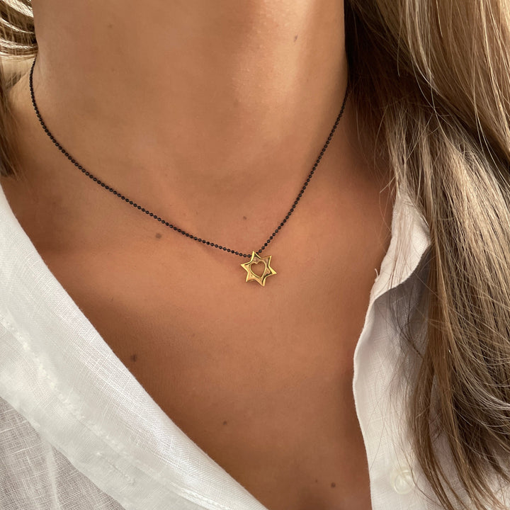 שרשרת זהב 14 קארט תליון מגן דוד לב -אור